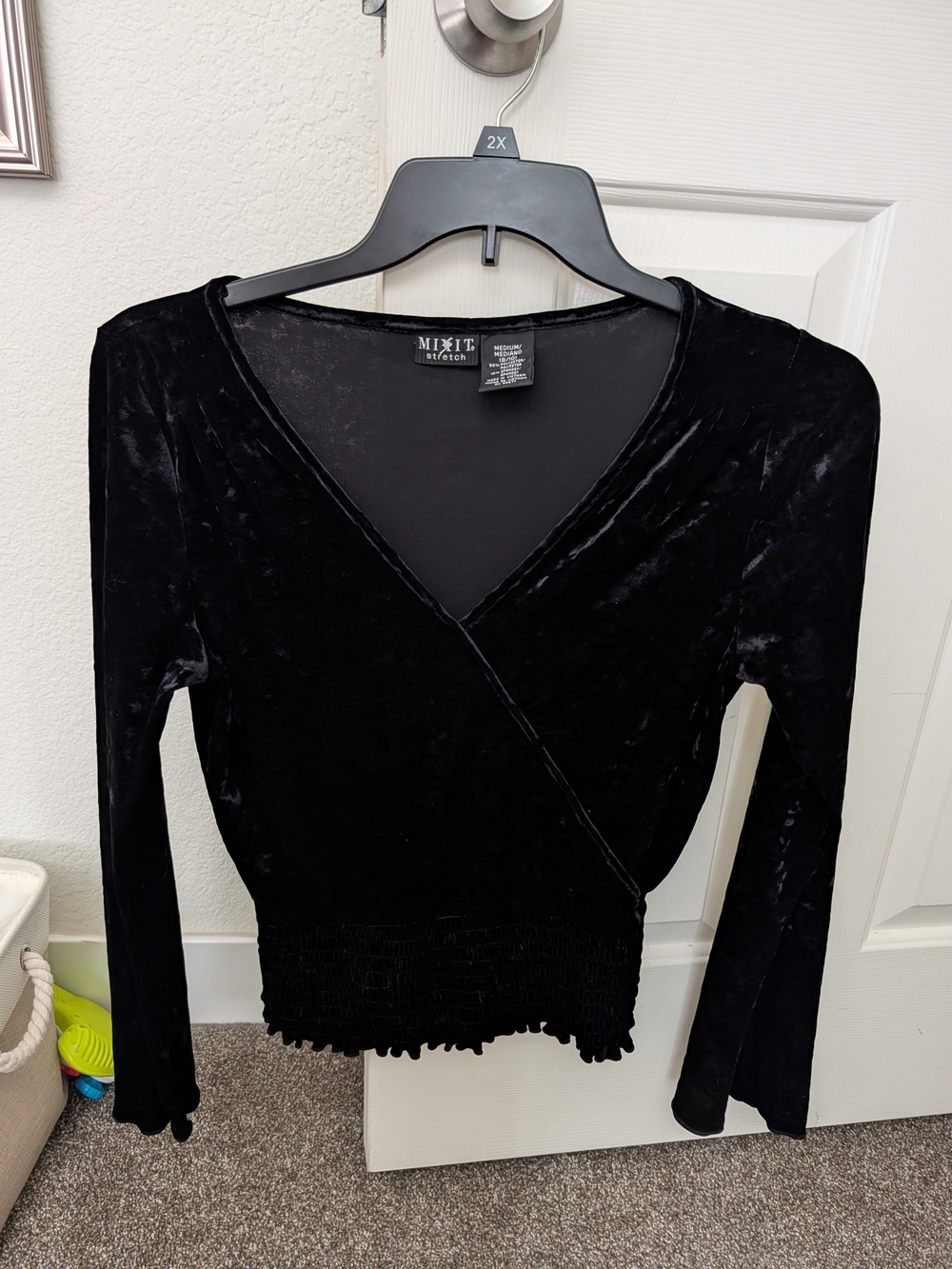 MIXIT Black Velvet Wrap Long-Sleeve Top